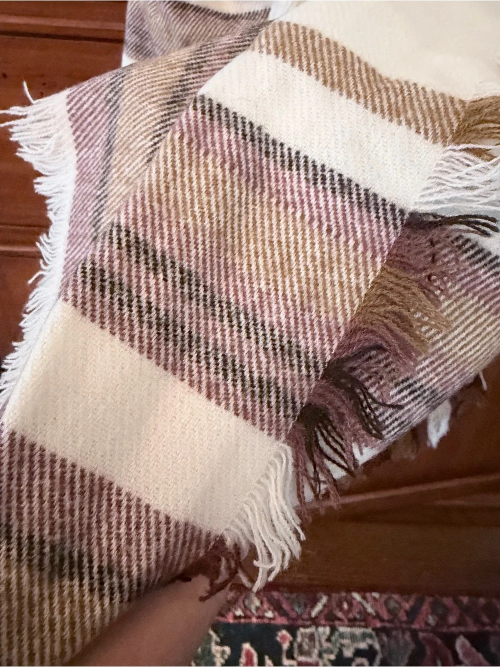 L.L. Bean Cream Scarf with Brown and Tan Stripes